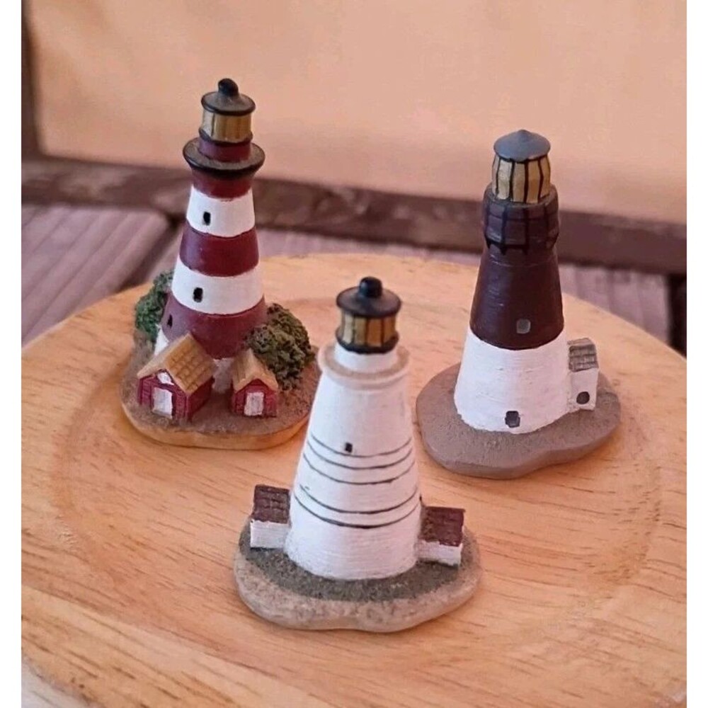 LENOX Mini Lighthouse Thimble 3pc Set Nautical Cottage Decor Small Figurines